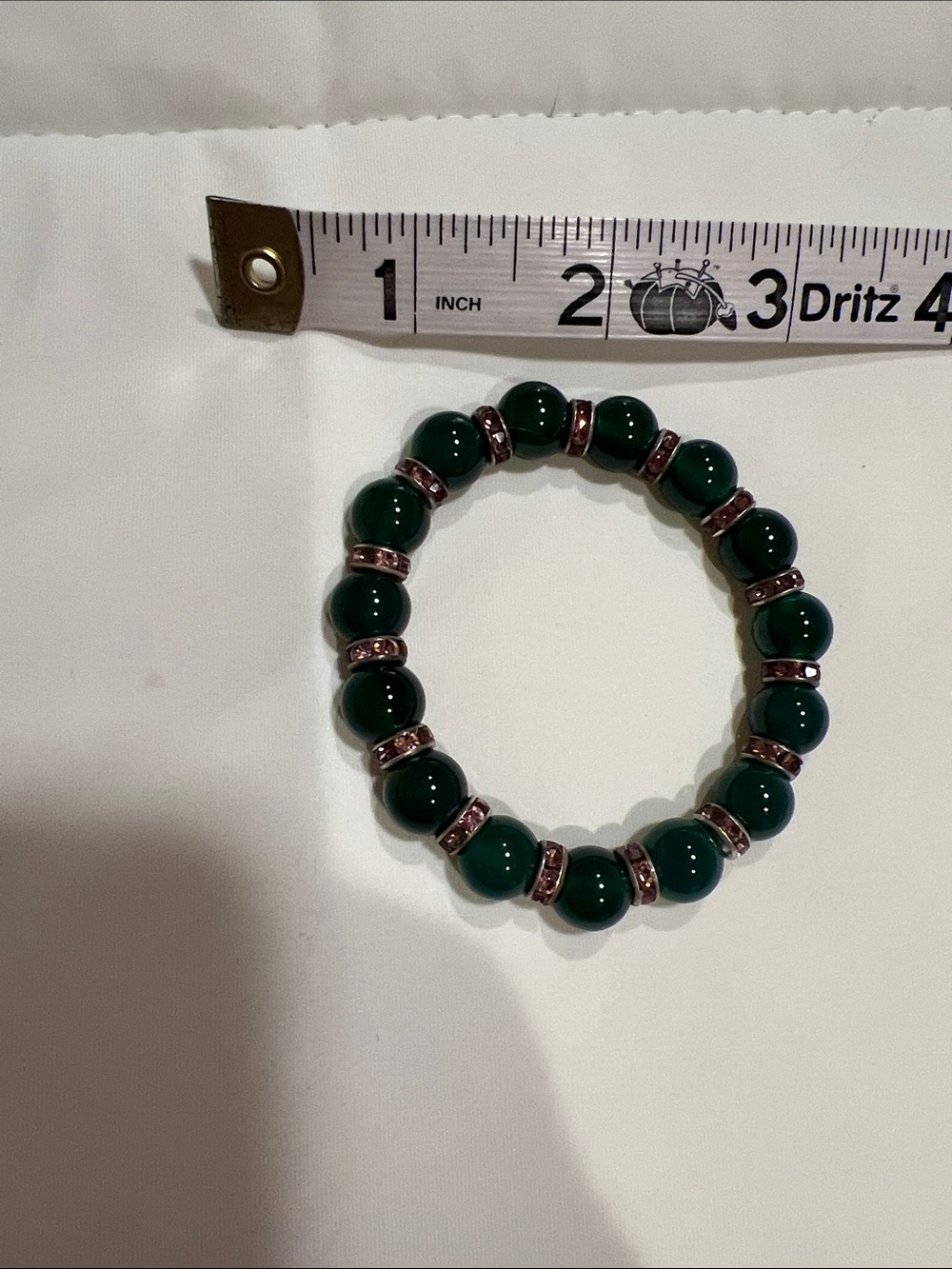 Green Beaded Stretch Bracelet with Rose Gold Accents